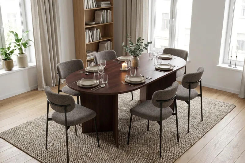 Vera oval spisegruppe 180 cm med 6 Lucy spisestoler - Valnøtt - Møbler - Bord - Spisegrupper