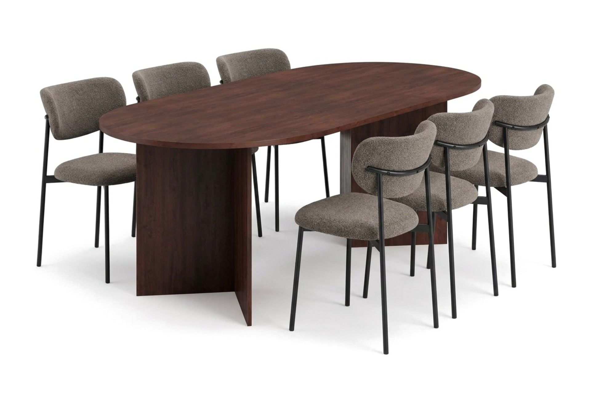 Vera oval spisegruppe 180 cm med 6 Lucy spisestoler - Valnøtt