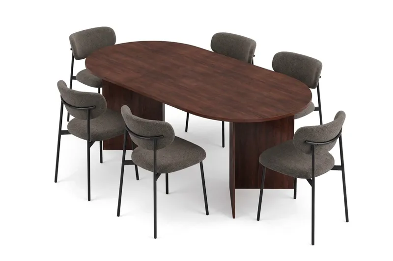 Vera oval spisegruppe 180 cm med 6 Lucy spisestoler - Valnøtt - Møbler - Bord - Spisegrupper