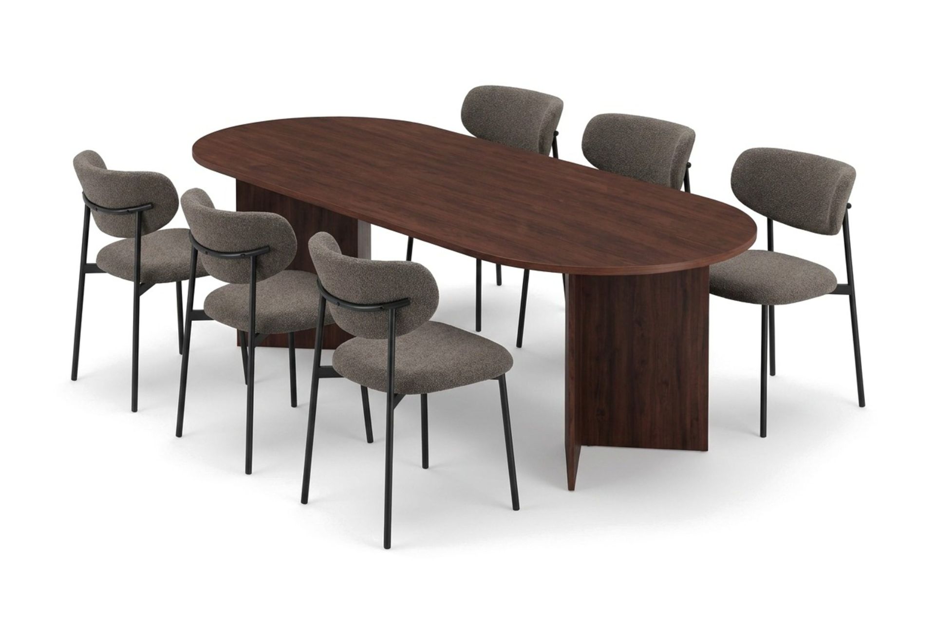 Vera oval spisegruppe 220 cm med 6 Lucy spisestoler - Valnøtt