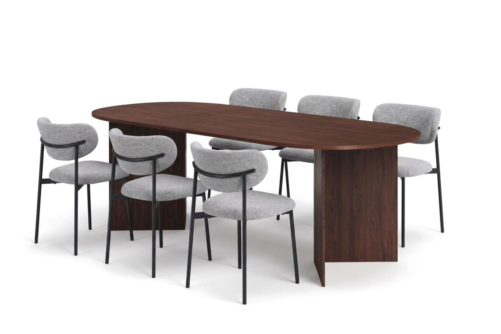 Vera oval spisegruppe 220 cm med 6 Lucy spisestoler - Valnøtt