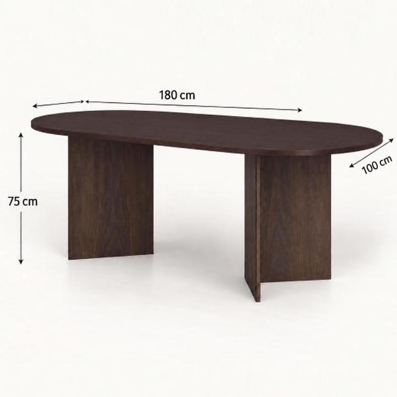 Vera Ovalt Spisebord 180x100 cm med Tre- og Røkt Eik-utseende - Mørkebrun - Møbler - Bord - Spisebord & kjøkkenbord