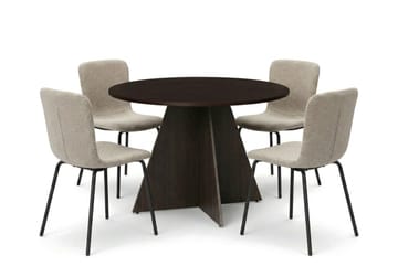 Vera Rund Spisegruppe 110 cm – Spisebord med 4 Katy Spisestoler med Tre- og Røkt Eik-utseende - Mørkebrun - Møbler - Bord - Spisegrupper