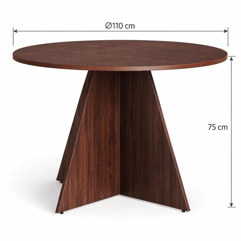 Vera Rund Spisegruppe 110 cm – Spisebord med 4 Katy Spisestoler med Tre- og Valnøttutseende - Brun - Møbler - Bord - Spisegrupper