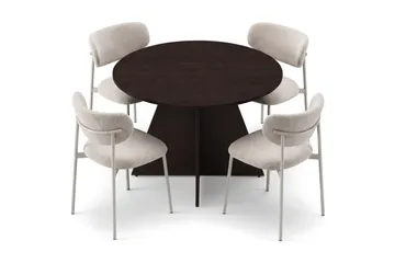 Vera rund spisegruppe 110 cm med 4 Lucy spisestoler - Røkt eik - Møbler - Bord - Spisegrupper