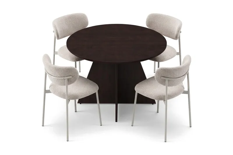 Vera rund spisegruppe 110 cm med 4 Lucy spisestoler - Røkt eik - Møbler - Bord - Spisegrupper