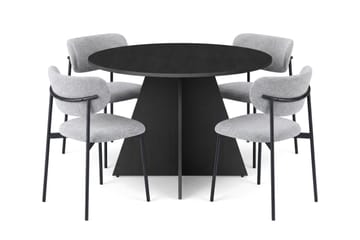 Vera rund spisegruppe 110 cm med 4 Lucy spisestoler - Svartbeiset eik - Møbler - Bord - Spisegrupper