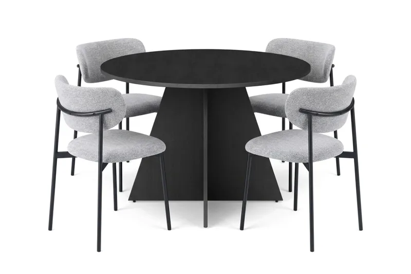Vera rund spisegruppe 110 cm med 4 Lucy spisestoler, Svartbeiset eik