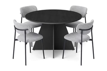 Vera rund spisegruppe 110 cm med 4 Lucy spisestoler - Svartbeiset eik - Møbler - Bord - Spisegrupper