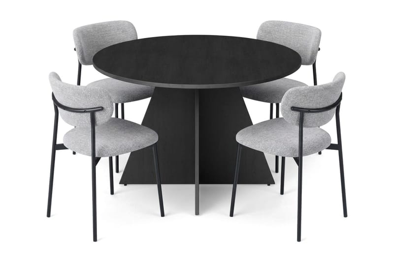 Vera rund spisegruppe 110 cm med 4 Lucy spisestoler - Svartbeiset eik - Møbler - Bord - Spisegrupper