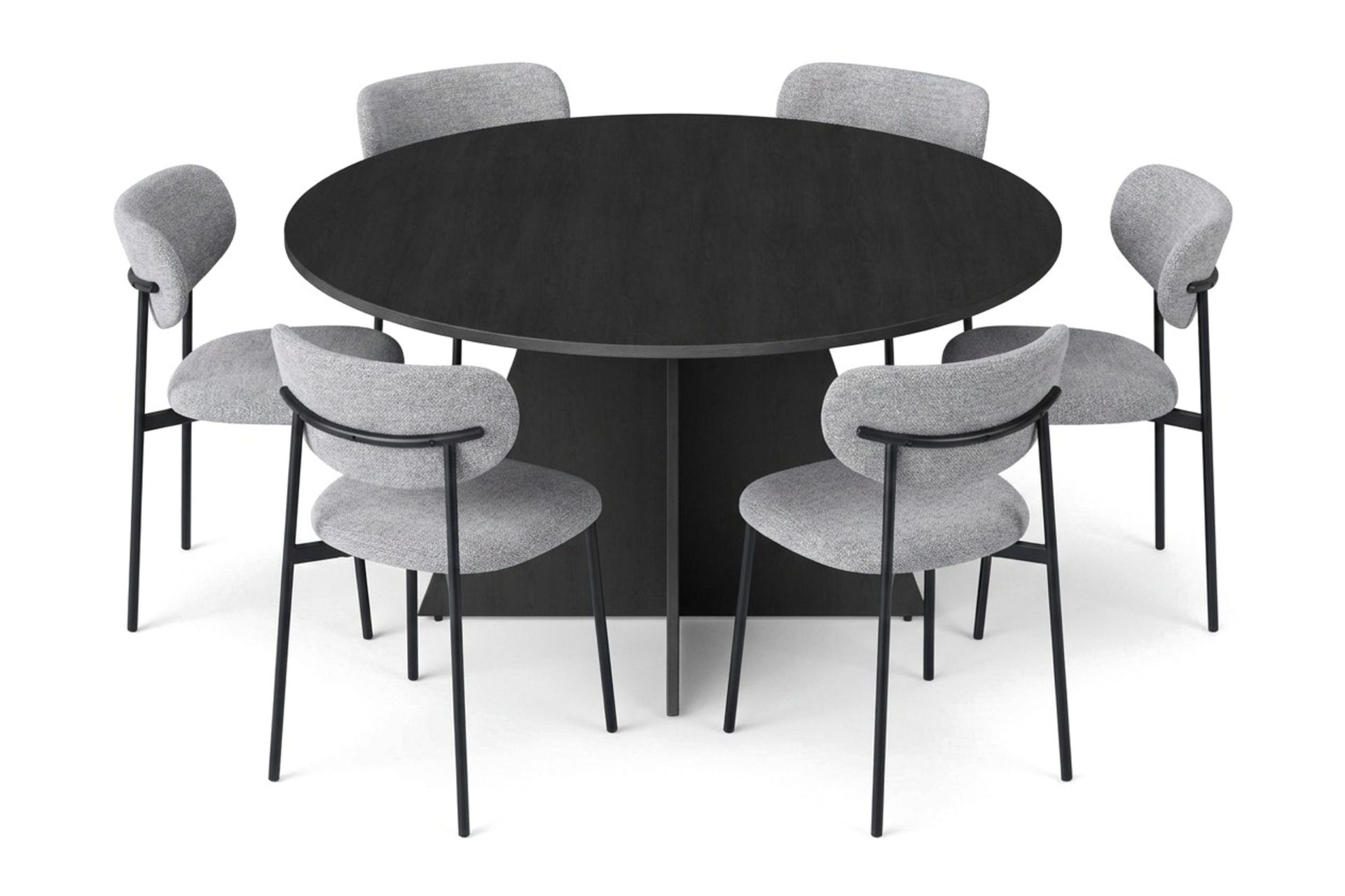 Vera rund spisegruppe 130 cm med 6 Lucy spisestoler - Svartbeiset eik
