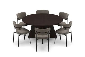 Vera rund spisegruppe 150 cm med 6 Lucy spisestoler - Røkt eik - Møbler - Bord - Spisegrupper