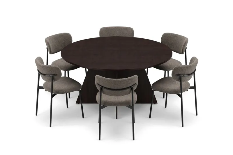 Vera rund spisegruppe 150 cm med 6 Lucy spisestoler - Røkt eik - Møbler - Bord - Spisegrupper