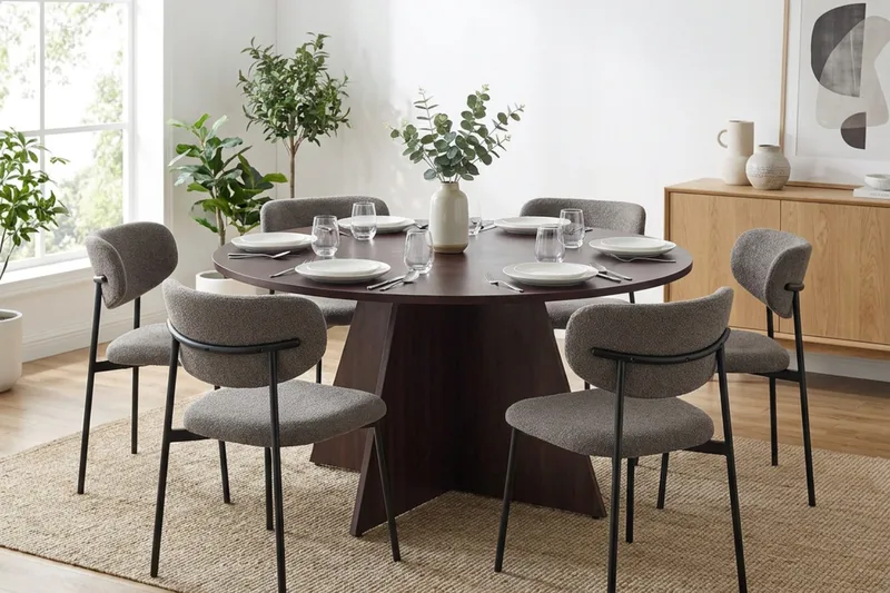 Vera rund spisegruppe 150 cm med 6 Lucy spisestoler - Røkt eik - Møbler - Bord - Spisegrupper