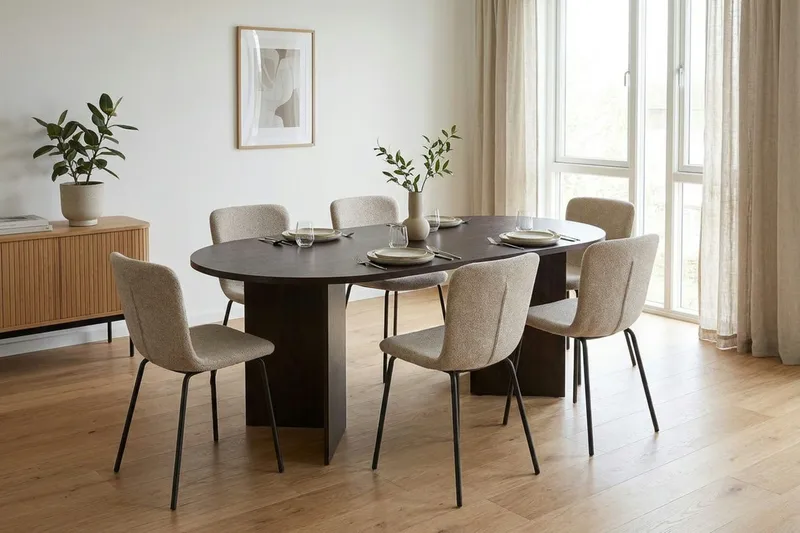 Vera Spisebord Oval 180x100 cm Finér - Røkt eik - Møbler - Bord - Spisebord & kjøkkenbord
