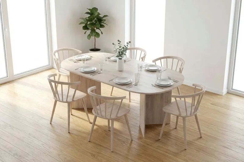 Vera Spisebord Oval 220x100 cm Finér - Hvitlasert - Møbler - Bord - Spisebord & kjøkkenbord