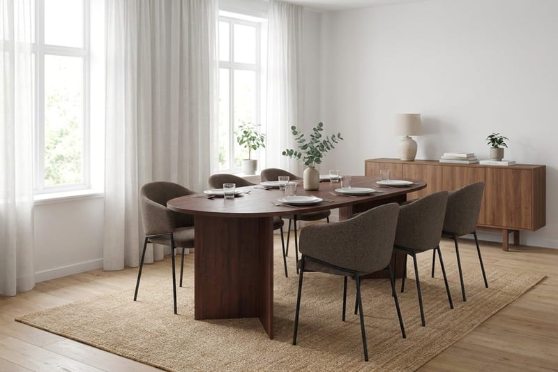 Vera spisegruppe, oval 180 cm, med 6 Filip spisestoler - Valnøtt - Møbler - Bord - Spisegrupper