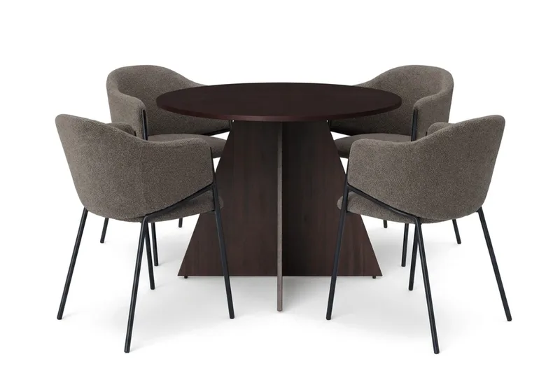 Vera spisegruppe, rund 110 cm, med 4 Filip spisestoler, Røkt eik