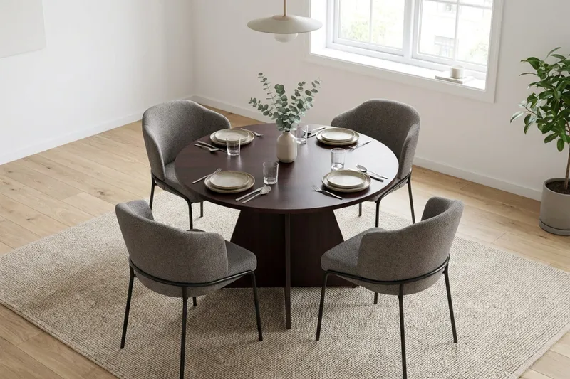 Vera spisegruppe, rund 110 cm, med 4 Filip spisestoler - Røkt eik - Møbler - Bord - Spisegrupper