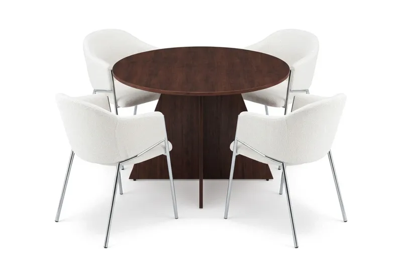 Vera spisegruppe, rund 110 cm, med 4 Filip spisestoler, Valnøtt