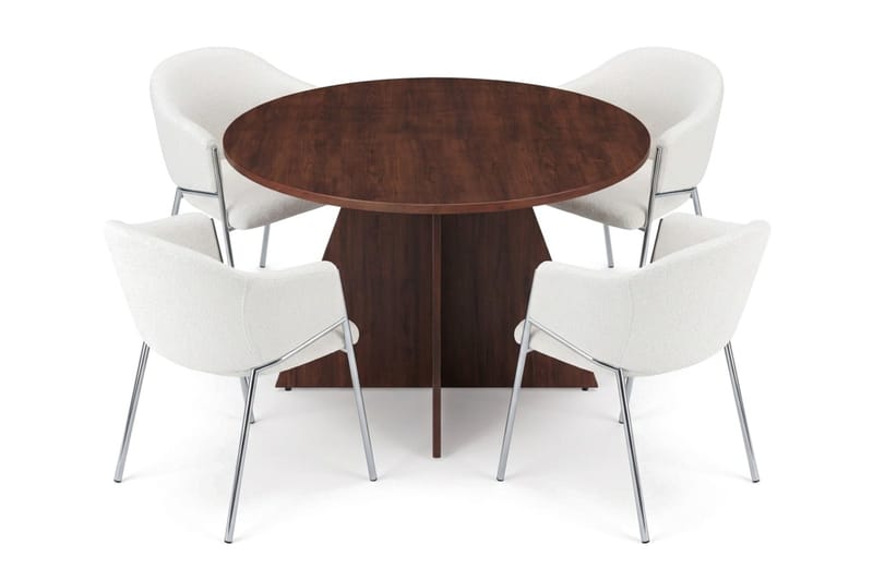 Vera spisegruppe, rund 110 cm, med 4 Filip spisestoler - Valnøtt - Møbler - Bord - Spisegrupper