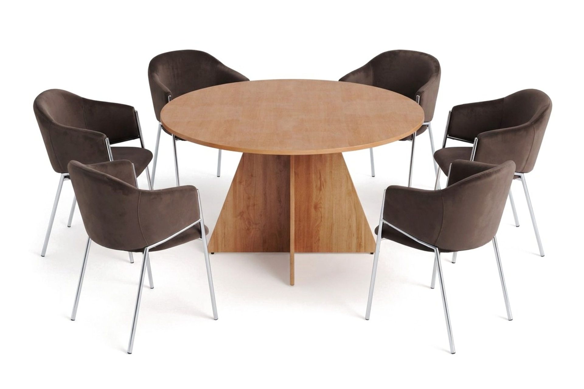 Vera spisegruppe, rund 130 cm, med 6 Filip spisestoler - Eik