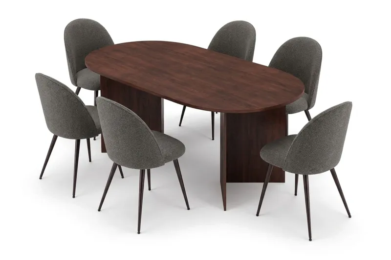 Vera spisegruppe 180 cm oval med 6 Nibe Plus spisestoler - Valnøtt - Møbler - Bord - Spisegrupper
