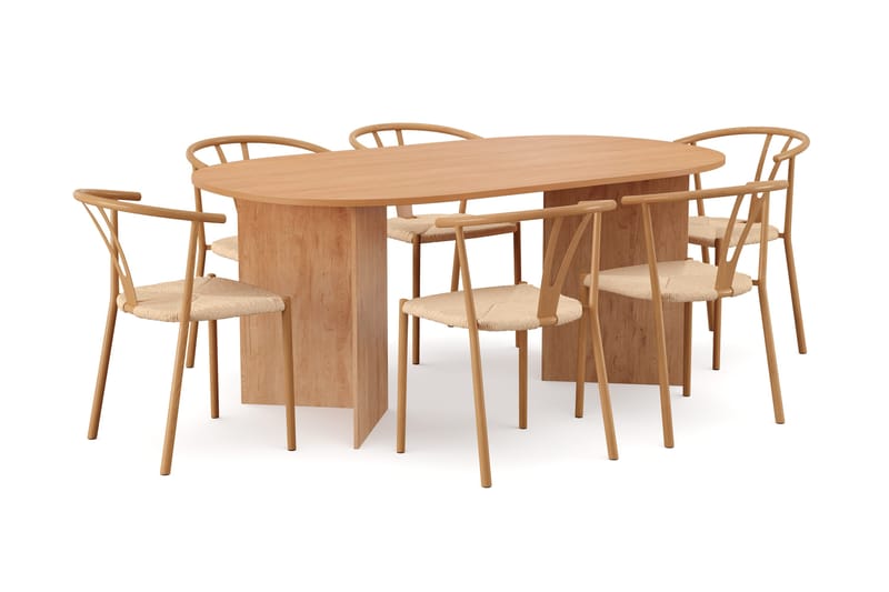 Vera spisegruppe rektangulær 180 cm eik med 6 Elysia spisestoler, Eik