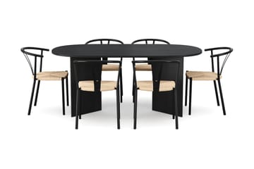 Vera spisegruppe rektangulær 180 cm svart med 6 Elysia spisestoler - Svartbeiset eik - Møbler - Bord - Spisegrupper