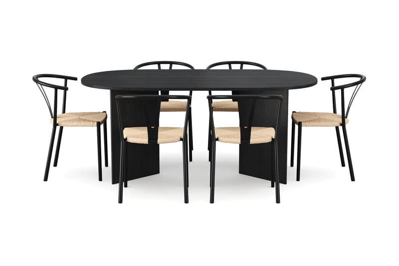 Vera spisegruppe rektangulær 180 cm svart med 6 Elysia spisestoler - Svartbeiset eik - Møbler - Bord - Spisegrupper