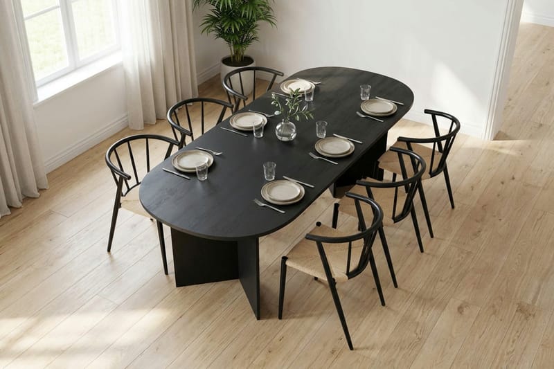 Vera spisegruppe rektangulær 180 cm svart med 6 Winston spisestoler - Svart - Møbler - Bord - Spisegrupper