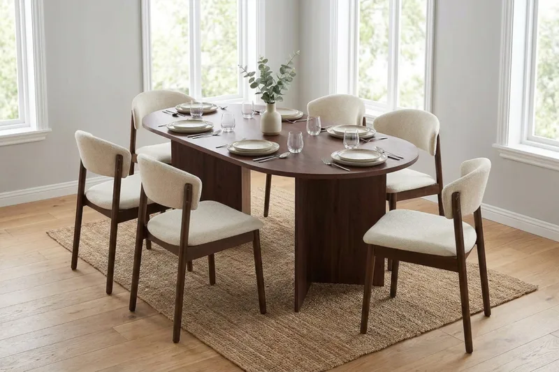 Vera spisegruppe rektangulær 180 cm valnøtt med 6 Nala spisestoler - Valnøtt - Møbler - Bord - Spisegrupper
