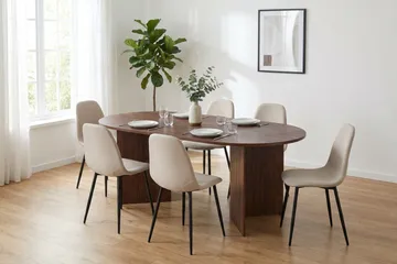 Vera spisegruppe rektangulær 180 cm valnøtt med 6 Nibe spisestoler - Valnøtt - Møbler - Bord - Spisegrupper