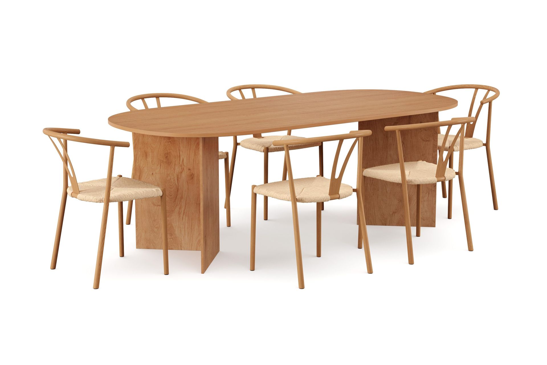 Vera spisegruppe rektangulær 220 cm eik med 6 Elysia spisestoler - Eik