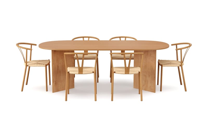 Vera spisegruppe rektangulær 220 cm eik med 6 Elysia spisestoler - Eik - Møbler - Bord - Spisegrupper