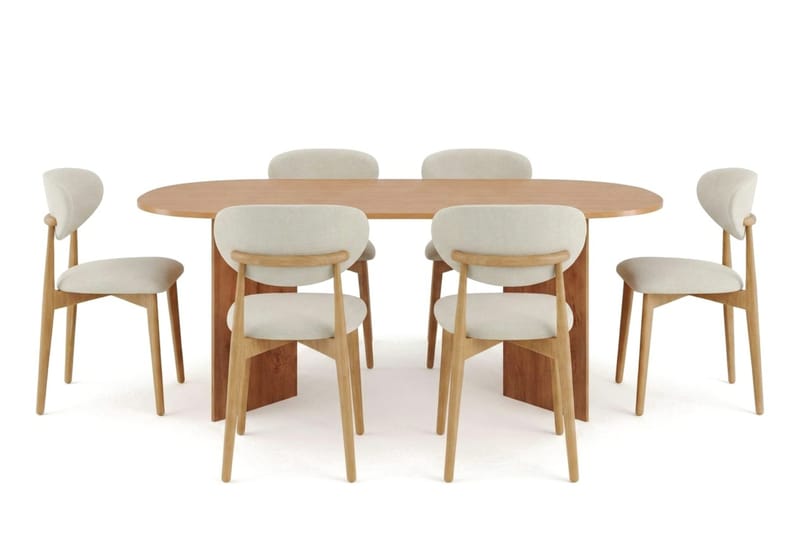 Vera spisegruppe rektangulær 220 cm eik med 6 Molly spisestoler, Eik