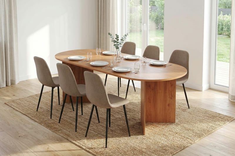 Vera spisegruppe rektangulær 220 cm eik med 6 Nibe spisestoler - Eik - Møbler - Bord - Spisegrupper