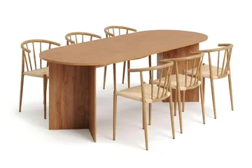 Vera spisegruppe rektangulær 220 cm eik med 6 Winston spisestoler - Eik - Møbler - Bord - Spisegrupper