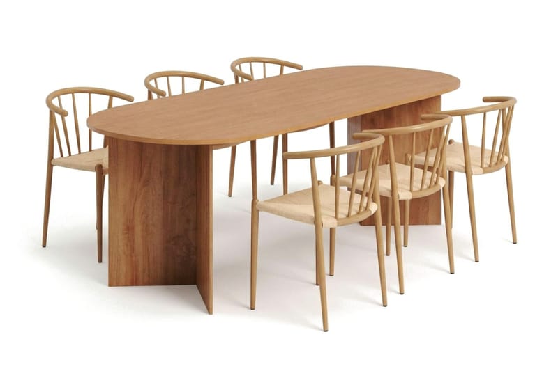 Vera spisegruppe rektangulær 220 cm eik med 6 Winston spisestoler - Eik - Møbler - Bord - Spisegrupper