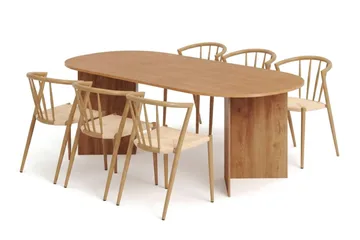 Vera spisegruppe rektangulær 220 cm eik med 6 Winston spisestoler - Eik - Møbler - Bord - Spisegrupper