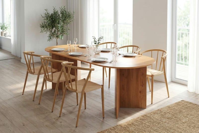 Vera spisegruppe rektangulær 220 cm eik med 6 Winston spisestoler - Eik - Møbler - Bord - Spisegrupper