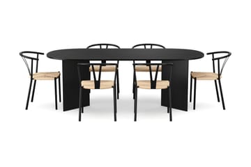 Vera spisegruppe rektangulær 220 cm svart med 6 Elysia spisestoler - Svartbeiset eik - Møbler - Bord - Spisegrupper