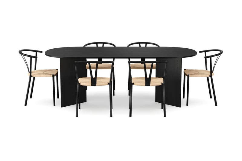 Vera spisegruppe rektangulær 220 cm svart med 6 Elysia spisestoler - Svartbeiset eik - Møbler - Bord - Spisegrupper