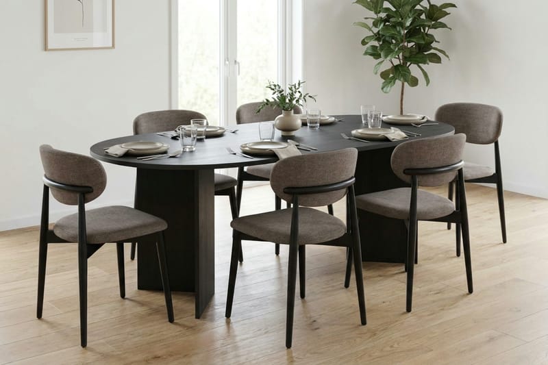 Vera spisegruppe rektangulær 220 cm svart med 6 Molly spisestoler - Svart - Møbler - Bord - Spisegrupper