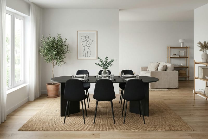 Vera spisegruppe rektangulær 220 cm svart med 6 Nibe spisestoler - Svart - Møbler - Bord - Spisegrupper