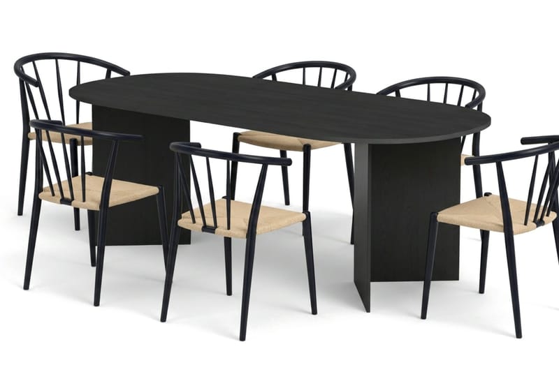 Vera spisegruppe rektangulær 220 cm svart med 6 Winston spisestoler - Svart - Møbler - Bord - Spisegrupper