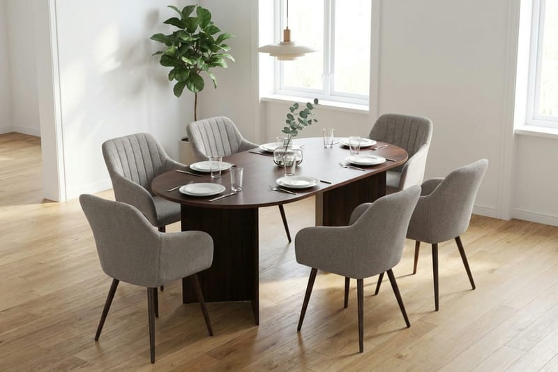 Vera spisegruppe rektangulær 220 cm valnøtt med 6 Filippa spisestoler - Valnøtt - Møbler - Bord - Spisegrupper