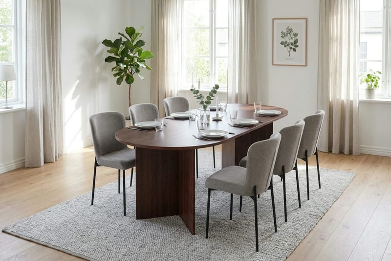 Vera spisegruppe rektangulært 180 cm valnøtt med 6 Elsie spisestoler - Valnøtt/Lysegrå - Møbler - Bord - Spisegrupper