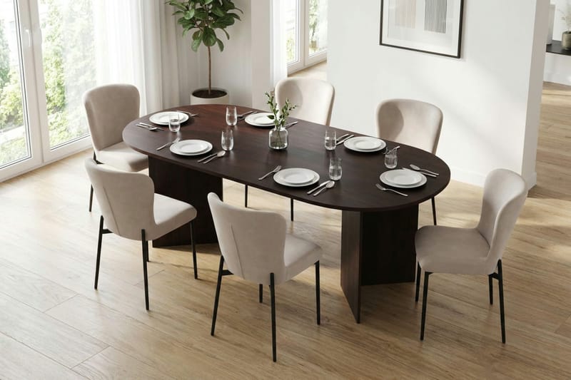 Vera spisegruppe rektangulært 220 cm røkt eik med 6 Elsie spisestoler - Røkt eik/Beige - Møbler - Bord - Spisegrupper