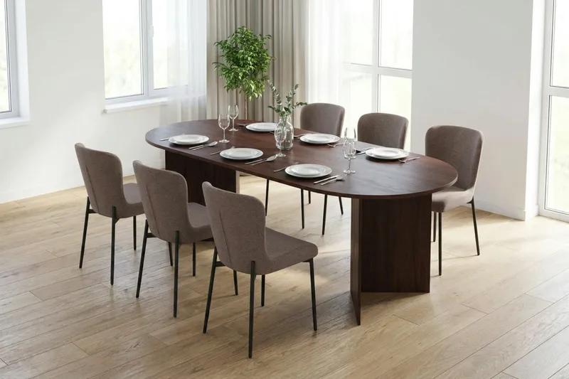 Vera spisegruppe rektangulært 220 cm valnøtt med 6 Elsie spisestoler - Valnøtt/Grå - Møbler - Bord - Spisegrupper